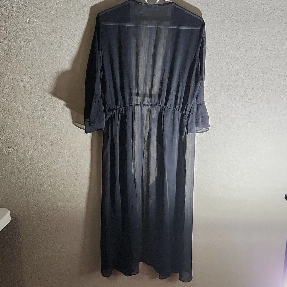 New York & Company long duster sheer duster button Medium New black Swim
